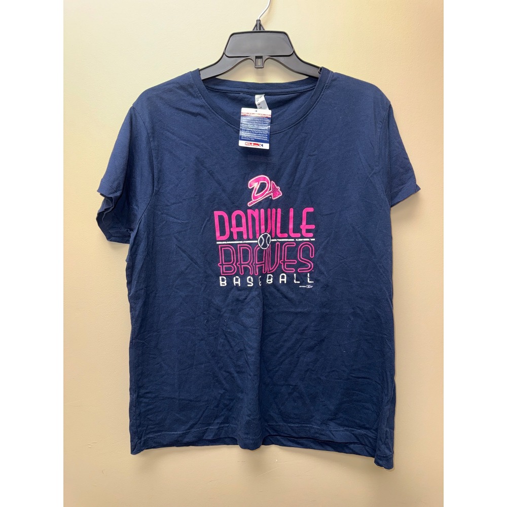 NWT Danville Braves Baseball MiLB Navy Blue Graphic T-Shirt Womens XL L.A.T.